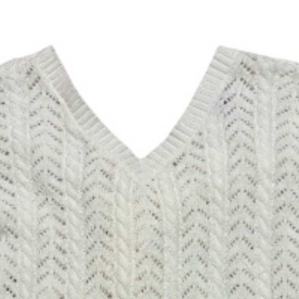 mi ami Francesca's Cable Knit Knotback Sweater Women's S Off White V-Necl L/S - Picture 6 of 10
